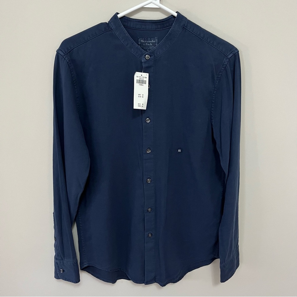 Abercrombie & Fitch Dark Blue Casual Band Collar Button Down Shirt